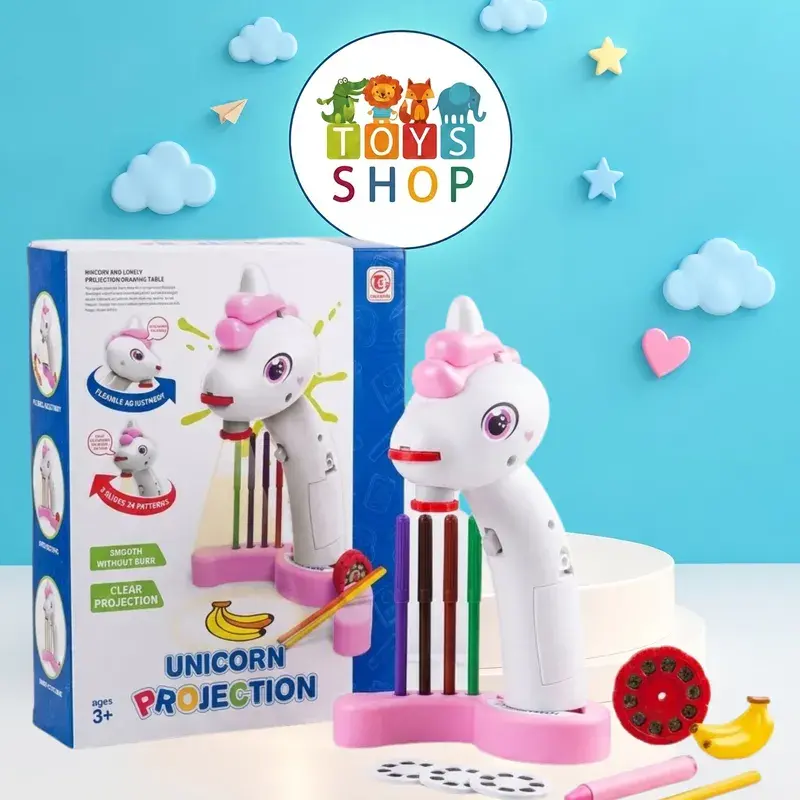 طاولة إسقاط الرسم التعليمية بتصميم اليونيكورن للأطفال | Unicorn Projection Drawing Table