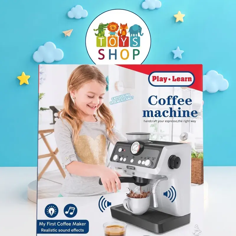 ماكينة صنع القهوة التفاعلية للأطفال مع مؤثرات  واقعية | Play & Learn Toy Coffee Machine