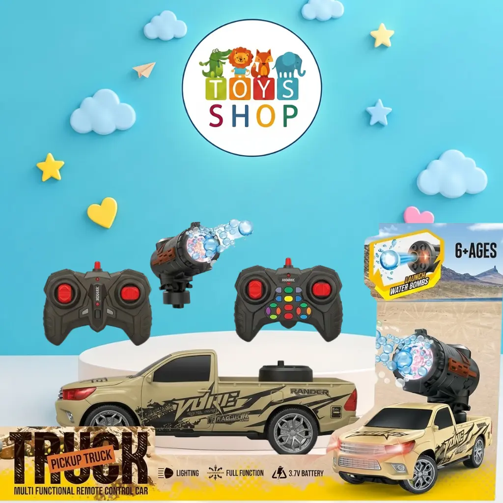 سيارة بيك أب تحكم عن بعد مع مدفع قذائف مائية وإضاءة | Pickup Truck