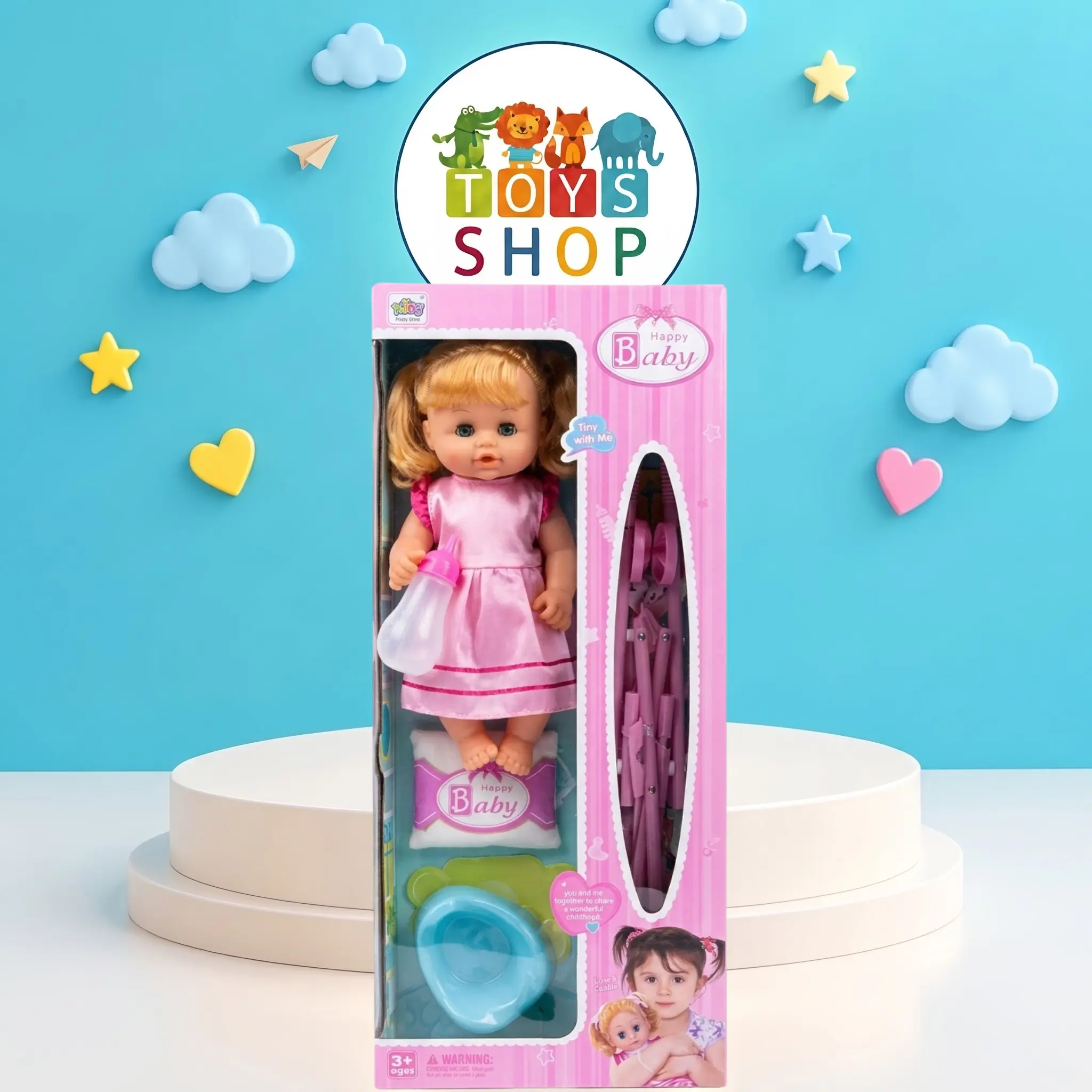 مجموعة دمية الرضيع مع عربة الأطفال والإكسسوارات Happy Baby Doll Playset with Stroller