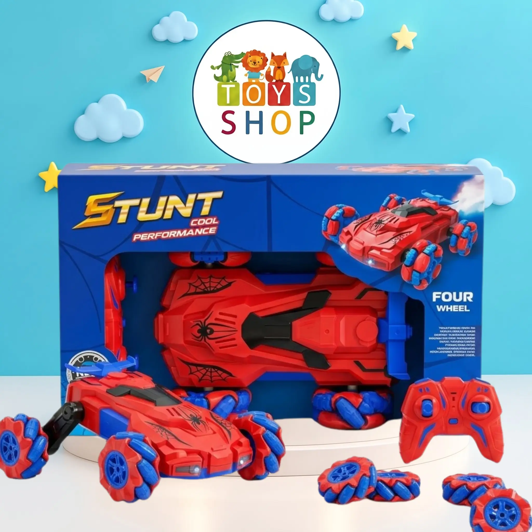 سيارة استعراض ومناورات للتحكم عن بعد بثيم  سباید رمان | Spiderman Four Wheel Stunt  RC Car